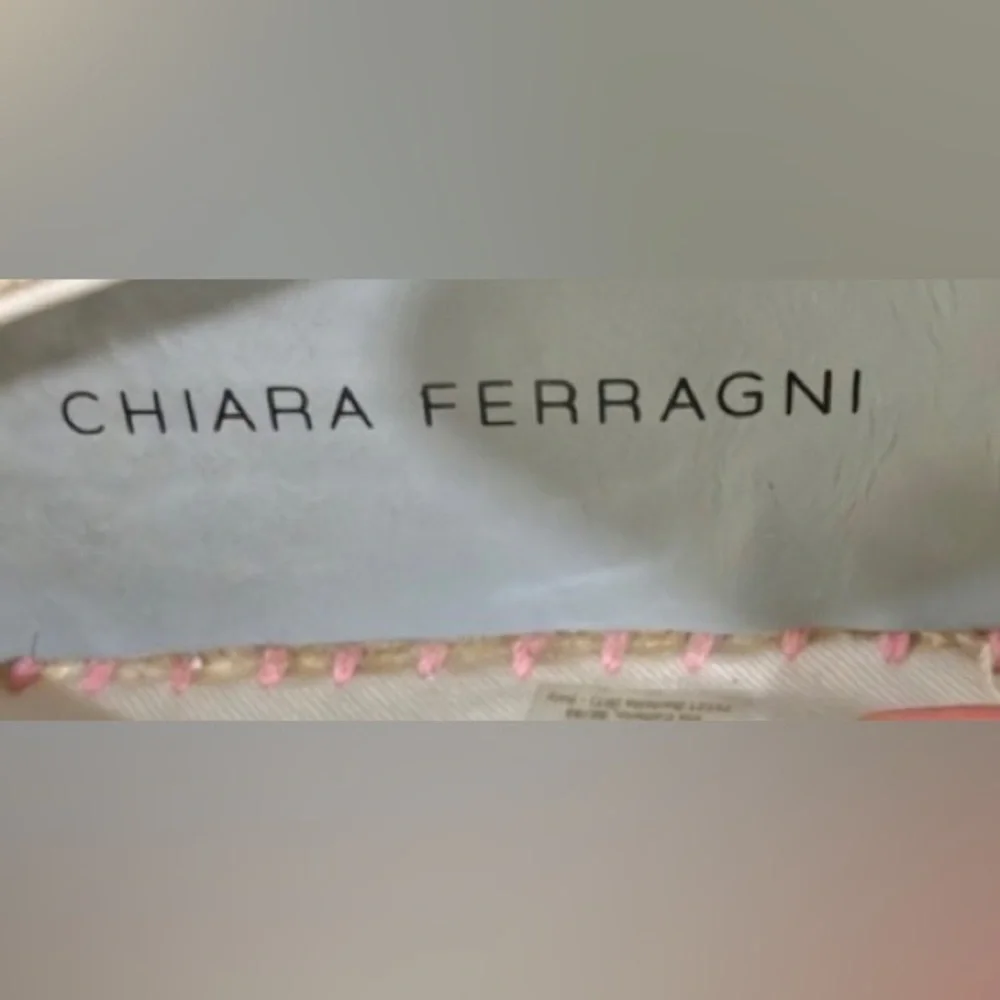 Chiara Ferragni Espadrille Jute Platforms w/ Winking Eye White  Glitter Size 5